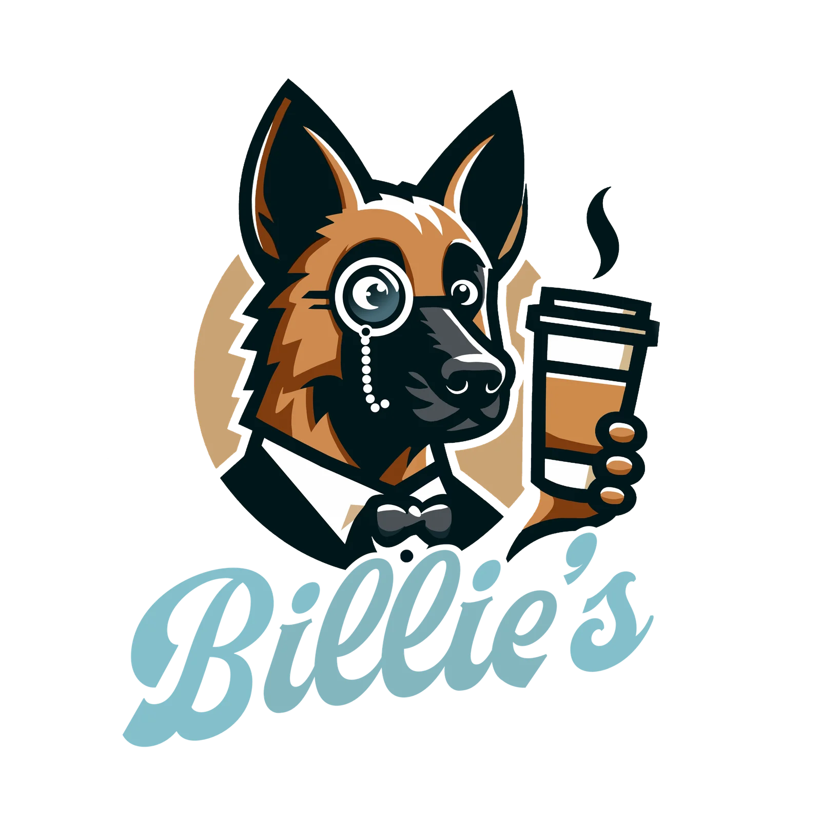 Billie's coffee shop mascot and logo
